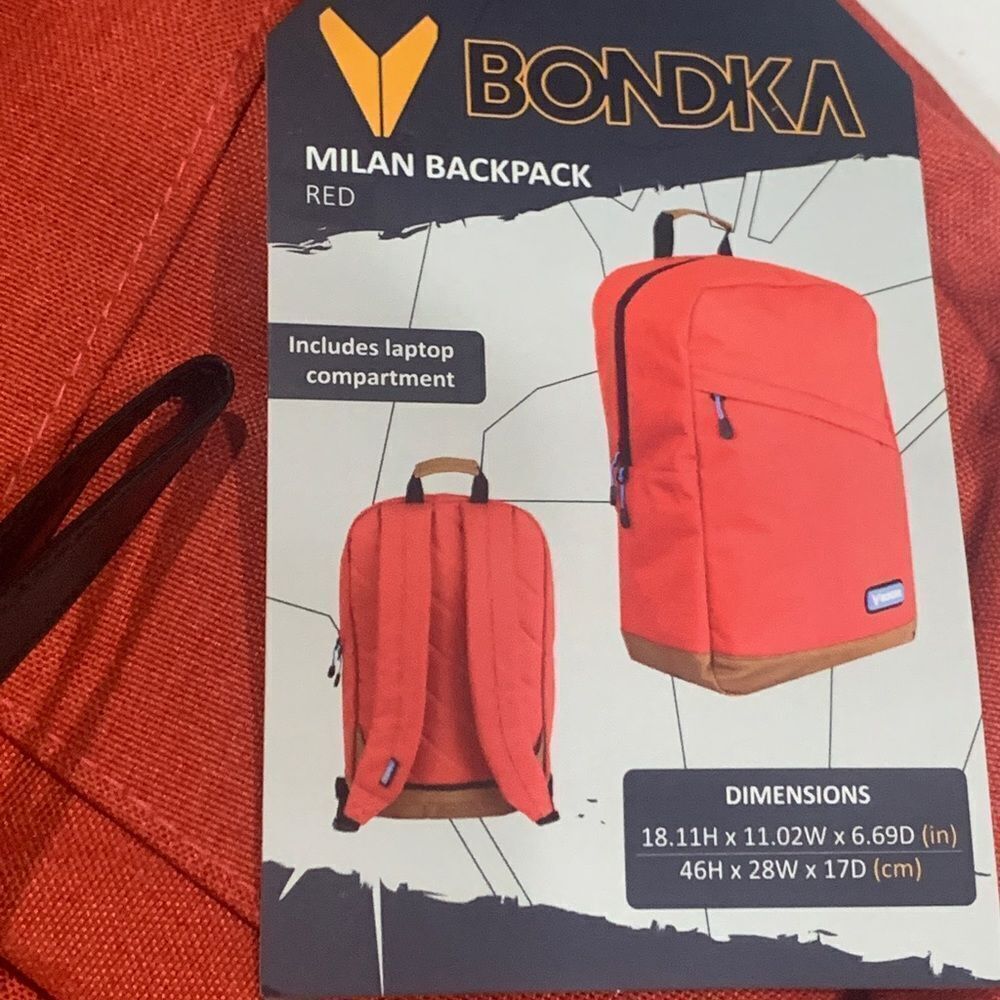 NWT Bondka Milan Backpack Coral Red Backpack Laptop Padded 18”x28”